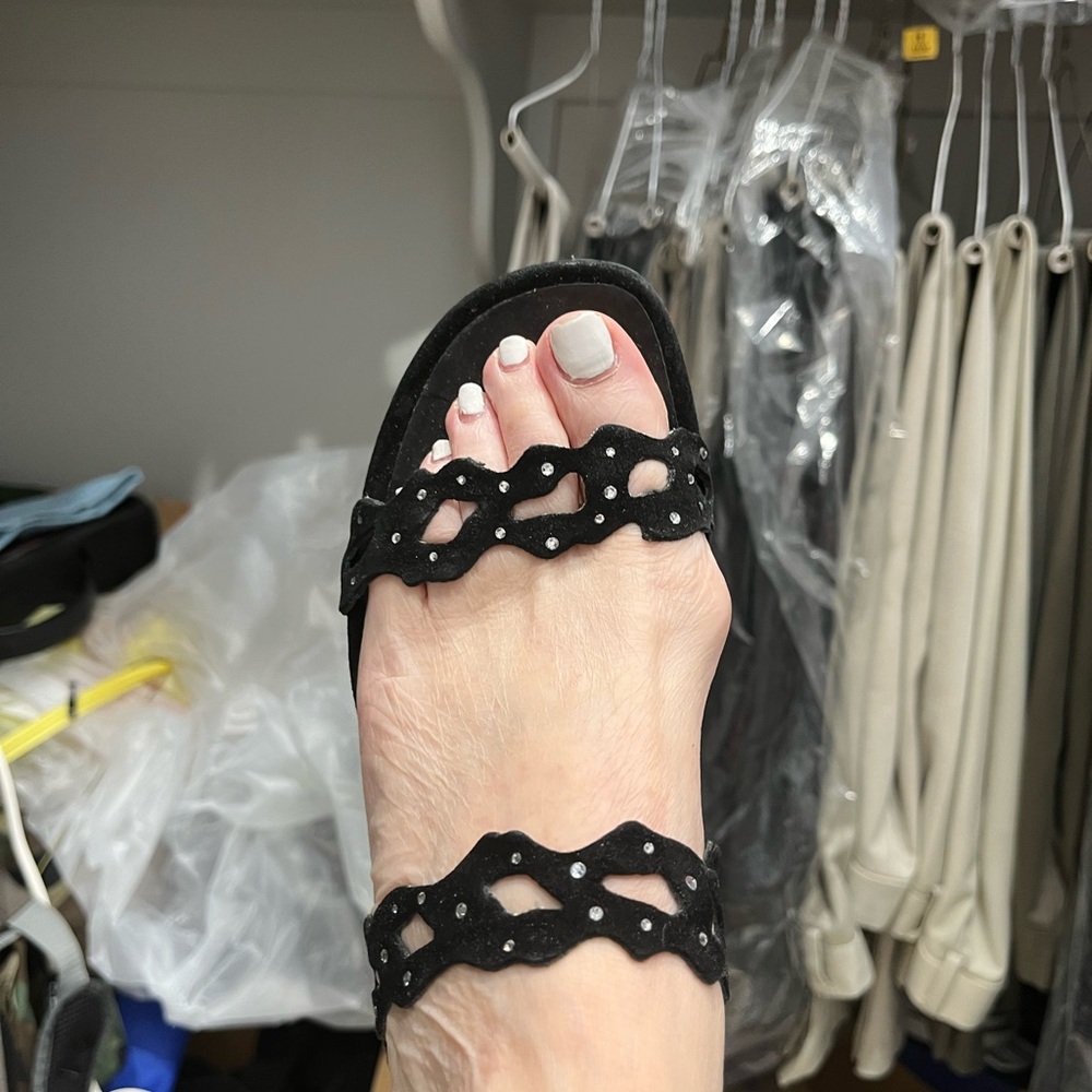 Vaneli black sandals with rhinestones
